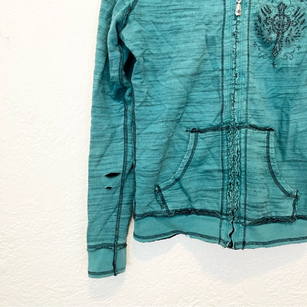 Affliction Reversible Hoodie Teal Green Medium M - Picture 11 of 16